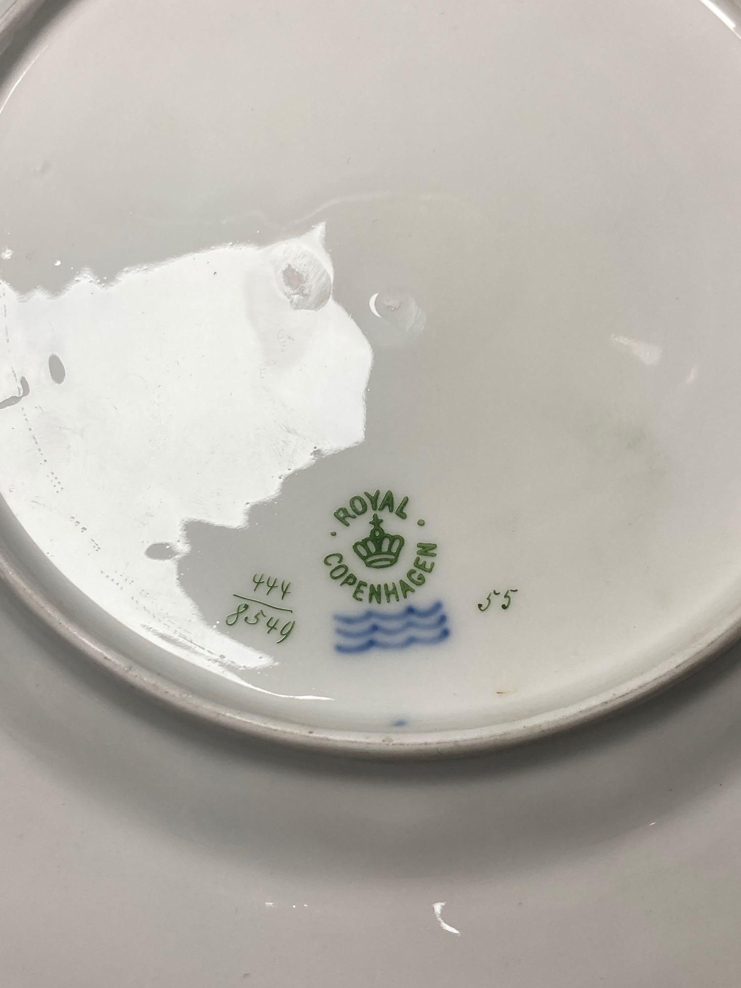 Two Royal Crown Derby dishes and a Royal Copenhagen plate, 26cm